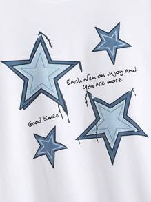 Teen Boys White Star Print Sweatshirt + Star Pattern Wide Leg Jeans 2pcs/Set - White - View 4