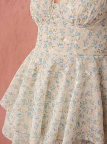 Enchnt 女式夏季小花印花露背無袖連體褲，收腰袖口露背中空設計 - 白色 - 查看 5