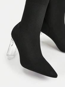 CUCCOO SZL Bộ sưu tập giày cao gót nữ co giãn mũi nhọn đan bốt đen-Giày nghỉ mát cao gót trong suốt Giảm giá mùa hè Giày đi học trở lại Giày sinh viên đại họcĐảng gợi cảm Baddie Hợp thời trang sang trọng Phong cách tuyệt đẹp Halloween - màu đen - Xem 4