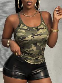 Slaydiva Women's Camisole Tank Top With Camo Print, Summer - Multicolor - View 5