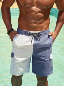 Surfspeed Men's Color Block Drawstring Beach Shorts With Pockets, Summer - Multicolor - View 3