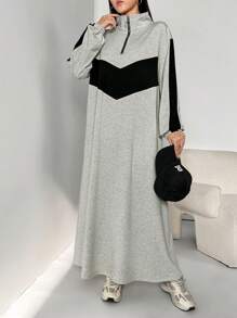 Mulvari 女式撞色长袖运动衫，朴素休闲服装长款运动衫女式运动衫，适合日常休闲/返校/旅行，长袖上衣 - 彩色 - 查看 2