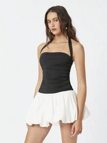 SHEIN EZwear Halter Solid Ruffle Mini Dress - Multicolor - View 5