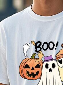 Manfinity Homme Heren Halloween-thema bedrukt ronde hals korte mouw T-shirt