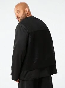 Manfinity VCAY Men's Casual Patchwork Pullover Sweatshirt For Daily Wear, Plus Size, For Fall Winter - Black - View 3