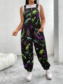 Flirla Salopetă cu imprimeu dinozaur pentru femei de mărime Plus - Multicolor - Vizualizare 3