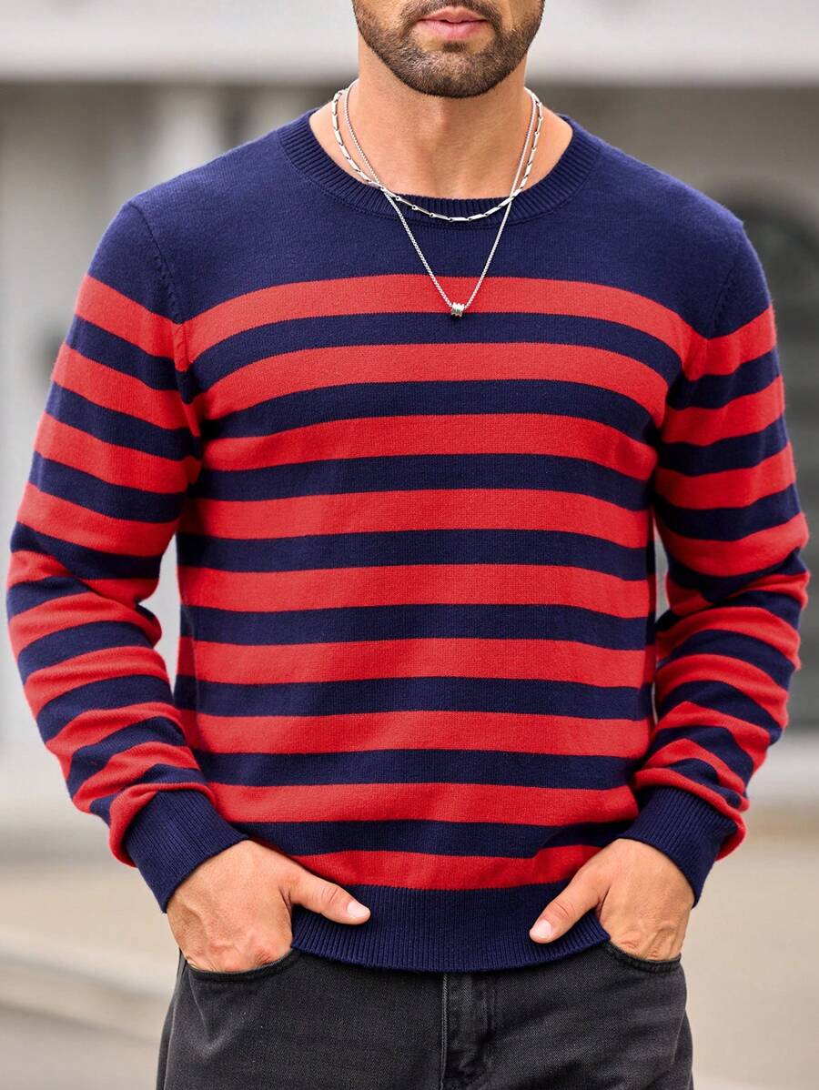 Manfinity VCAY 男式宽松圆领落肩针织毛衣 - 彩色 - 查看 1