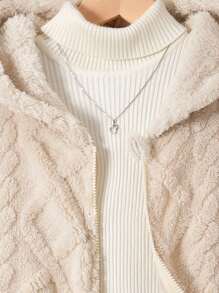 Teen Girl' Warm Fuzzy Hooded Jacket, Suitable For Casual & Home Wear, Autumn/Winter - Apricot - View 3