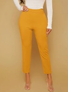 SHEIN SXY 素色側拉鏈緊身褲 - 芥末黃 - 查看 5