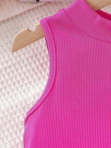 SHEIN 2pcs/Set Young Girls Summer Beach Vacation Outfits - Flutter Sleeve Top And Wide-Leg Elastic Waist Pants - Hot Pink - View 4