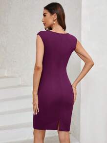 SHEIN Clasi Vestido ajustado con volantes de unicolor para mujer - Rojo violeta - Ver 2