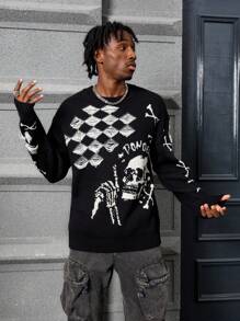 Manfinity EMRG Men Skeleton Pattern Casual Sweater For Halloween - Black - View 6