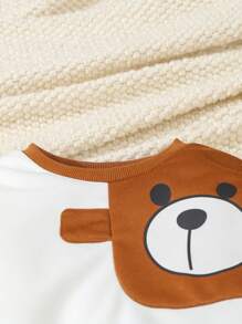 2pcs Young Girls' Cute Teddy Bear Sleeve Splice Sweatshirt And Embroidered Bear Elastic Waist Corduroy Pants Set, Suitable For Spring And Autumn, Daily Play