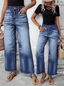 SHEIN PETITE Women's Casual Denim Jeans, Simple & Fashionable For Everyday Wear