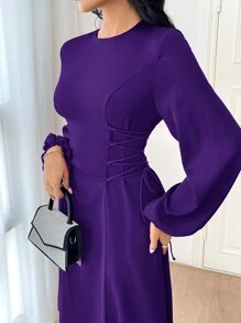 Modelyn Đầm Maxi Tay Dài Đơn Giản Hàng Ngày Màu Trơn Cho Nữ Đầm Maxi Tay Dài Thanh Lịch Cho Buổi Tối Đầm Dạ Hội Dài - Màu tím - Xem 1