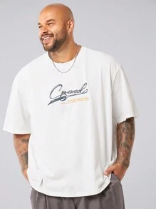 Manfinity VCAY Áo thun tay ngắn cổ tròn in hình cây cọ dáng rộng thoải mái cho nam cỡ lớn, thích hợp mặc hàng ngày vào mùa hè - trắng - Xem 2