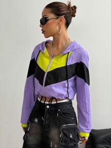 StreetHx Women's Color Block Windbreaker Style Jacket Fall Winter Cloth For Women - Purple - View 6