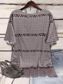 SHEIN LUNE Plus Size Floral Print Patchwork Mid-Length Sleeve Simple T-Shirt, Casual Daily Wear - Multicolor - View 2