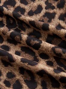 ROMWE Hippie Vintage Off-Shoulder Flare Sleeve Ruffled Leopard Print Sheer Top For Women - Hot Pink - View 4