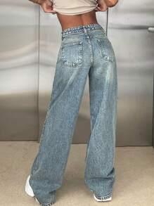 EURMUSE 100% Cotton LOW RISE WIDELEG CUY VINTAGE WASH Y2K JEAN - Medium Wash - View 2