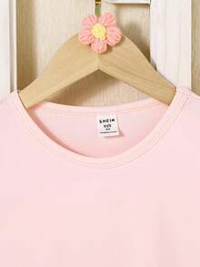 SHEIN 2pcs Summer Casual Slogan Printed Dress With Mesh Inset Slip Dress Set For Young Girls - Pink - View 4