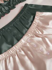 4pcs Set: Faux Silk Backless Bow Tube Top And Color Block Shorts - Multicolor - View 3