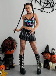 StreetHx Glow In The Dark Skull Print Camisole Tank Top Graphic Tees Women Tops