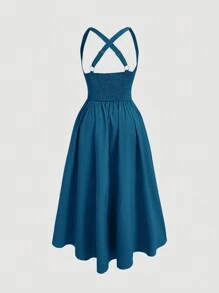 SHEIN MOD Vestido de campesina talla grande con cinturón ajustable en la cintura y detalle de lazo en la parte delantera, bajo largo - Agua verde azul - Ver 2