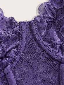 SHEIN ICON Solid Color Spaghetti Strap Lace Patchwork Casual Top - Purple - View 3