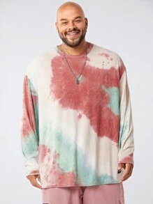 Manfinity VCAY 大码男士休闲扎染宽松蝙蝠袖圆领长袖 T 恤，适合日常穿着、外出穿着 - 彩色 - 查看 1