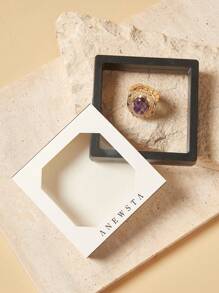 SHEIN Anillo vintage elegante con gema morada