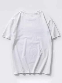 Manfinity EMRG 男士圆领短袖图案印花休闲 T 恤，卡通图案 T 恤 - 白色 - 查看 2