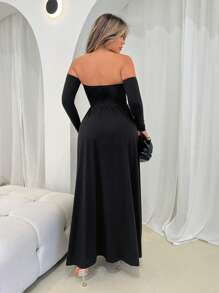 VaVaBold 优雅明星单肩领撞色拼接 A 字剪裁公主裙，A 字廓形，适合约会和鸡尾酒会、秋季连衣裙、舞会礼服 - 彩色 - 查看 2