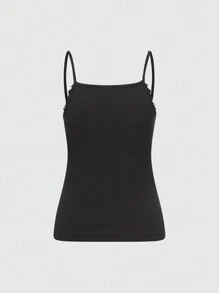 Chiquease Dames herfst/winter kanten versierde zijden gevoerde thermische basis camisole