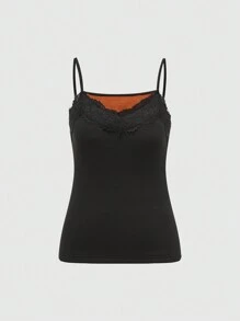Chiquease Dames herfst/winter kanten versierde zijden gevoerde thermische basis camisole