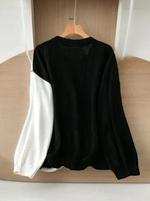 SHEIN Clasi Plus Size Women's Colorblock Sequin Detail Star Pattern Crew Neck Long Sleeve Sweater Knit Pullover Fall Winter - Multicolor - View 2