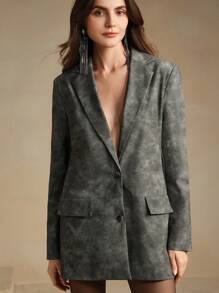 Anewsta 女式现代休闲都市复古扎染水洗复古高端西装连衣裙 - 灰色 - 查看 7