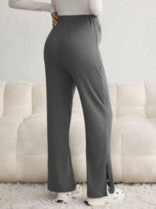 SHEIN 孕妇纯色前系带简约休闲长裤，适合孕妇 - 深灰色 - 查看 2