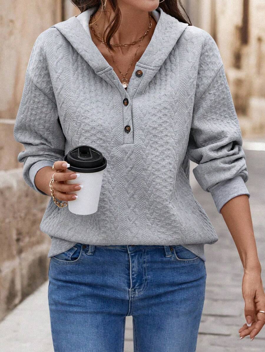 SHEIN LUNE Áo nỉ có mũ trùm đầu thời trang thường ngày cho nữ - Xám - Xem 1