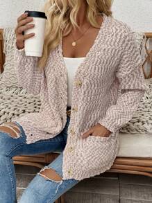 Chiquease Women's Solid Color Button Front Long Sleeve Cardigan With Pockets - Dusty Pink - View 6