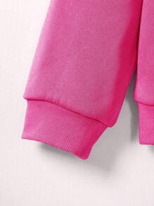 Sudadera con capucha casual con estampado de corazón lindo y holgada para niña preadolescente - Rosa Fucsia - Ver 3