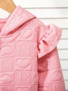 SHEIN 女童时尚秋冬韩版可爱3D花卉图案连帽拉链开衫，女宝宝薄款春秋外套