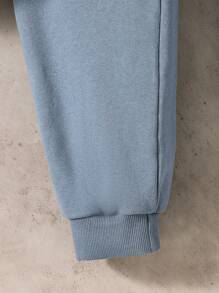 2 件套复古水洗针织运动衫和运动裤套装，适合青少年男孩 - 藍色 - 查看 3
