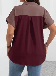 Vionelle Plus Size Women's Color Block Simple Daily Short Sleeve Shirt, For Summer