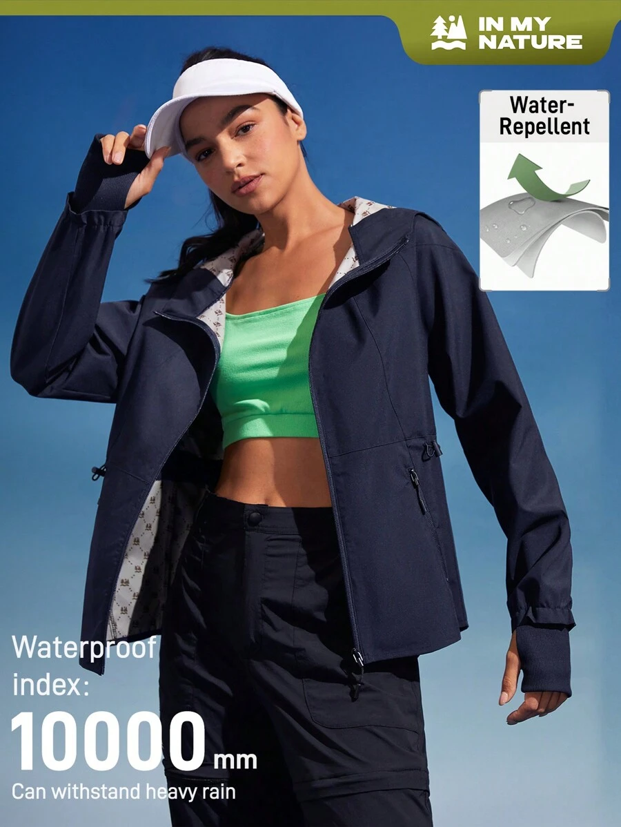 In My Nature 女士四季连帽长袖休闲雨衣 - 藏蓝色 - 查看 1