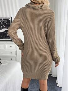 Chiquease Langarm Strickkleid mit Schlaufenkragen, figurbetontes Strick Kleid, lässiger Herbst/Winter-Stil
