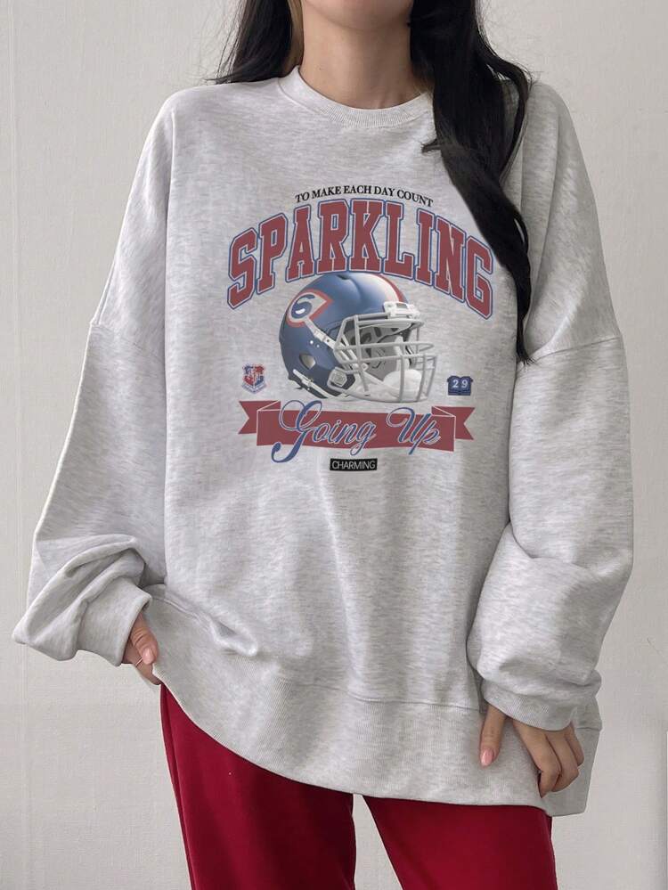 Women's Simple Graphic Print Crew Neck Long Sleeve Sweatshirt,Fall Clothes