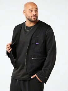 Manfinity VCAY Men's Casual Patchwork Pullover Sweatshirt For Daily Wear, Plus Size, For Fall Winter - Black - View 1