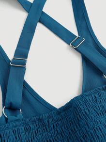 SHEIN MOD Vestido de campesina talla grande con cinturón ajustable en la cintura y detalle de lazo en la parte delantera, bajo largo - Agua verde azul - Ver 3