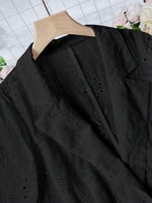 SHEIN LUNE Women's Turndown Collar Long Sleeve Open Front Fashion Stylish Elegant Loose Blazer - Black - View 4